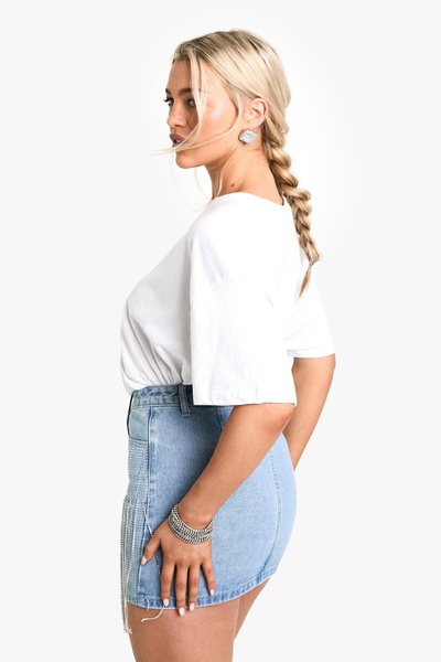 Rhinestone Fringed Denim Skirt