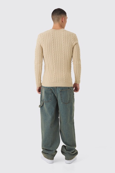 Muscle Fit Cable Knit Sweater