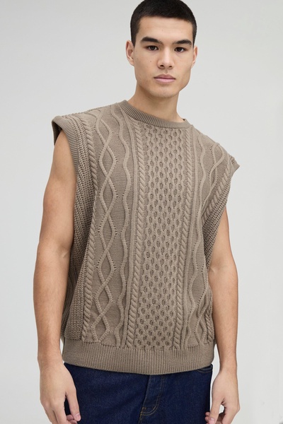 Oversized Crew Neck Cable Knitted Undershirt