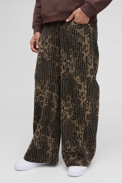 Baggy Relaxed Fit Textured Leopard Pants