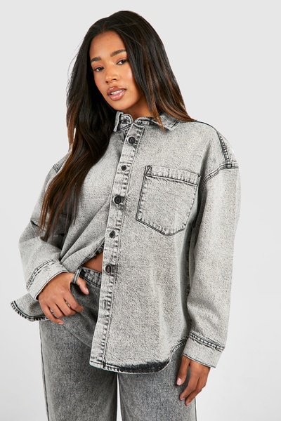 Plus Basic Oversized Denim Shirt 