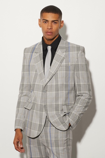 Oversized Boxy Plaid Contrast Stitch Jacket