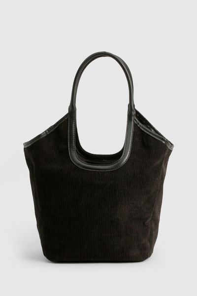 Corduroy PU Binding Detail Tote Bag