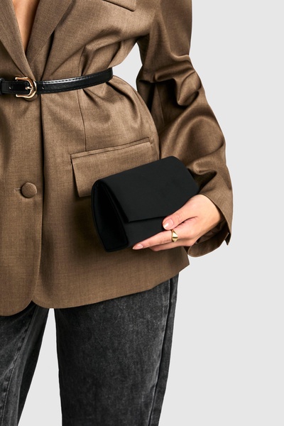 Structured Suedette Clutch Bag & Chain