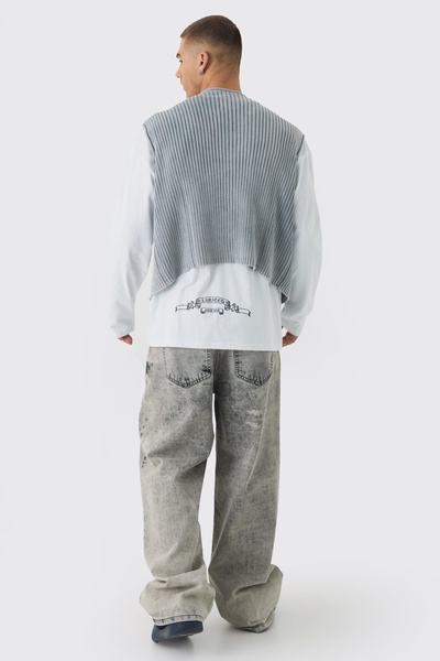 Boxy Acid Wash Ribbed Knit Vest In Grey