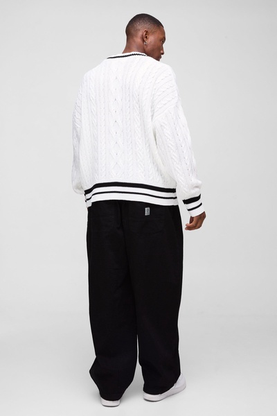 Oversized V Neck Varsity Sweater