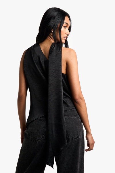 Satin Scarf Neck Tie Asymmetric Top