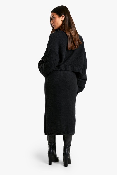 Petite Chunky Knit Dress And Cardigan Co Ord