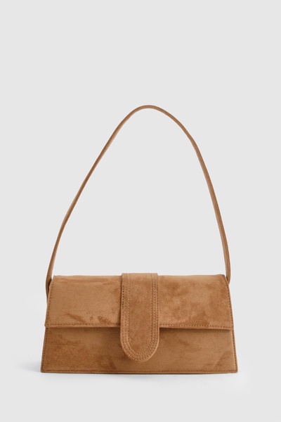Faux Suede Structured Shoulder Bag