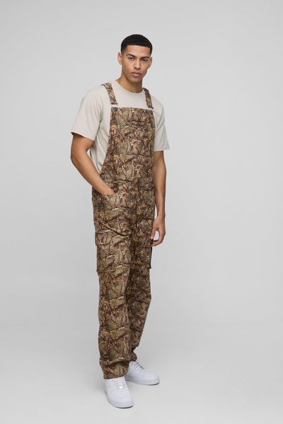 Forest Camo Cargo Pocket Relaxed Overalls