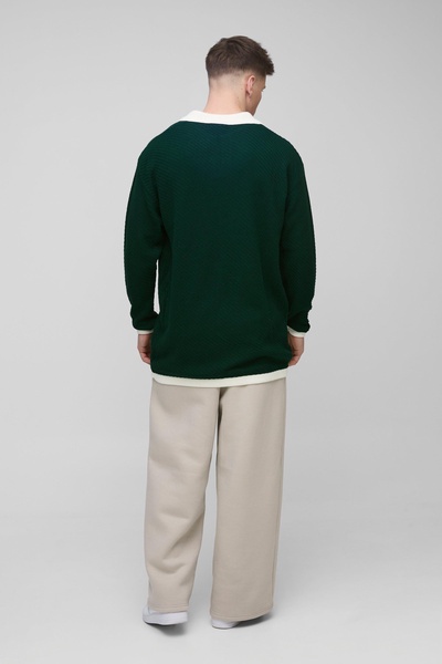 Tall Long Sleeved Oversized Contrast Collar Knitted Polo