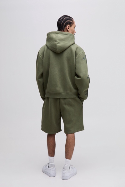 Oversized Boxy Limited Edition Cross Print Hooded Short Tracksuit