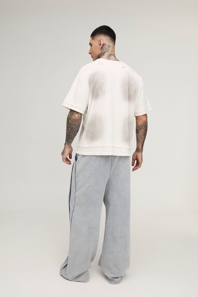Tall Heavy Weight Extreme Wide Leg Seam Detail Acid Wash Sweatpants