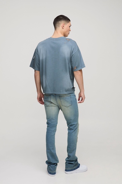 Skinny Stretch Stacked Flared Ripped Jeans