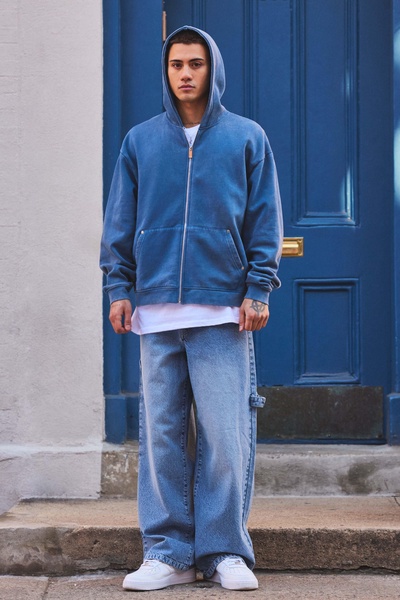 Washed Adjustable Waist Baggy Carpenter Jeans