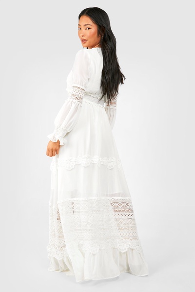Petite Boho Lace Detail Tierred Maxi Dress