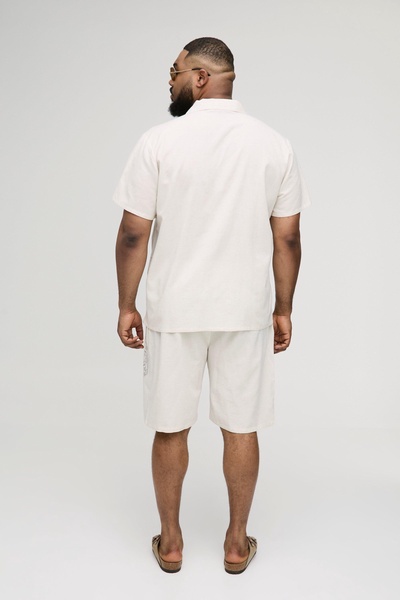 Plus Regular Linen Look Border Print Shirt and Short Set
