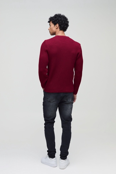 Regular Fit Crew Neck Ribbed Panelled Knitted Sweater