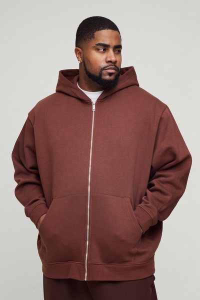 Plus 330GSM Oversized Basic Zip Through Hoodie