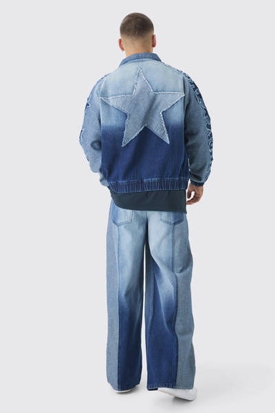 Extreme Baggy Rigid Star Applique Denim Jeans