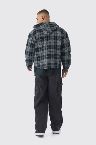 Oversized Hooded Plaid Patchwork Padded Shirt