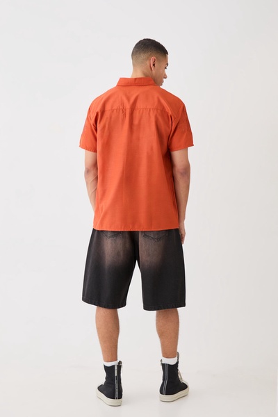 Oversized Linen Look Embroidered Hem Shirt