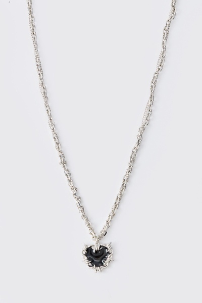 Heart Pendant Chunky Chain Necklace in Silver