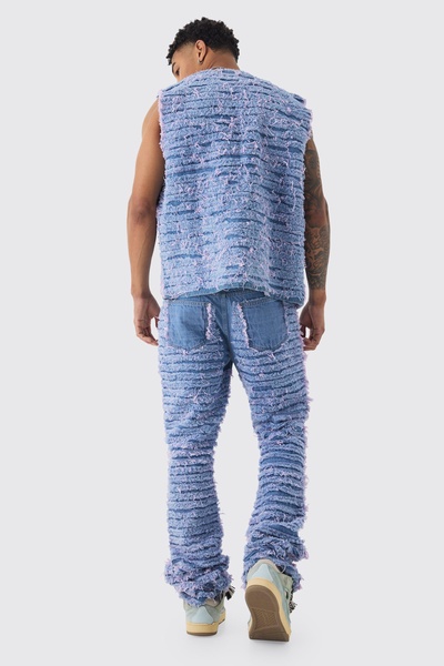 Slim Rigid Flare All Over Distressed Jeans In Lilac