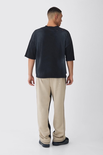 Straight Leg Contrast Stitch Tonal Paint Splatter Sweatpants