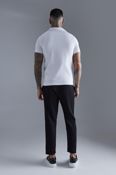 Short Sleeve Revere Stretch Fit Pleated Shirt