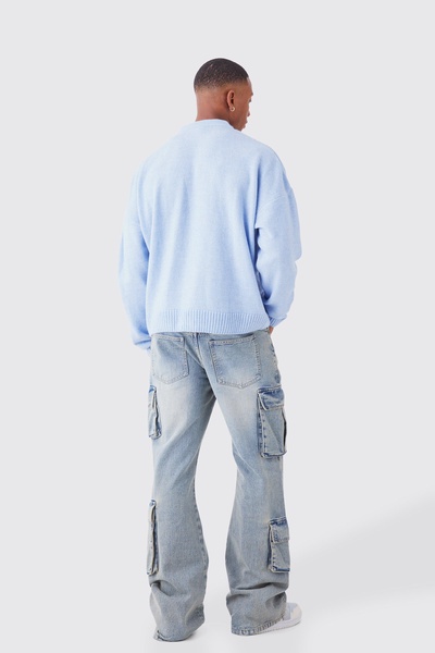 Boxy Brushed Extended Neck Knitted Sweater