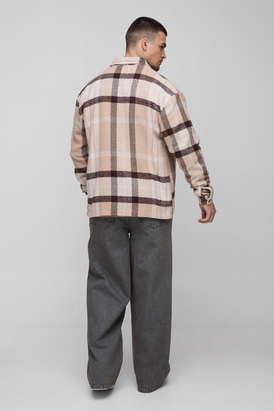 Tall Boxy Split Hem Brushed Flannel Shirt Jacket