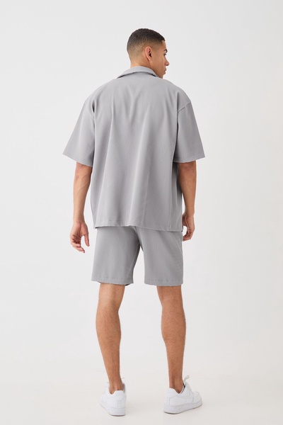 Oversized Short Sleeve Pleated Shirt And Short Set