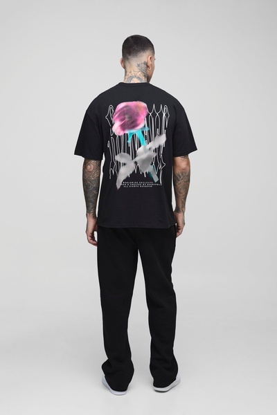 Tall Oversized Gothic Rose Print T-Shirt