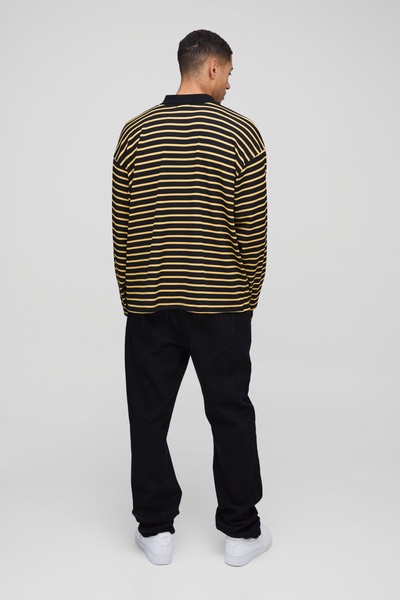 Oversized Boxy Stripe Rib Rugby Polo