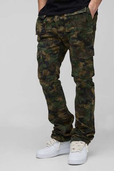 Tall Slim Stacked Flare Multi Cargo Camo Bandana Pants