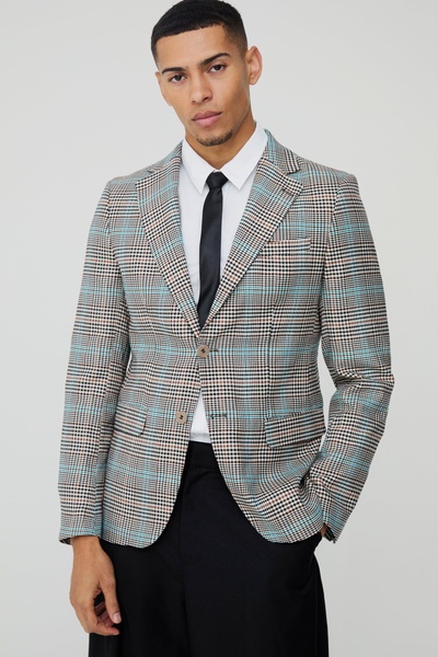 Slim Single Breasted Plaid Suit Jacket