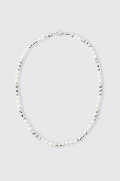 Metal Bead And Pearl Necklace