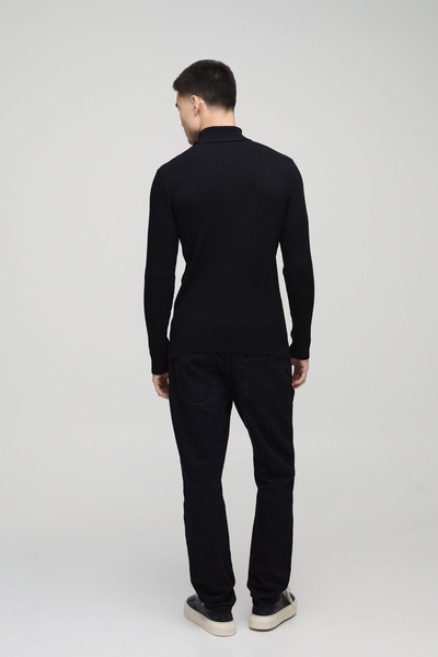 Muscle Fit Ribbed Knit Roll Neck Sweater In Black