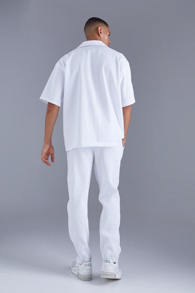 Short Sleeve Revere Oversized Fit Pleated Shirt