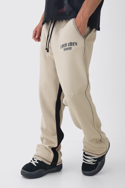 Straight Leg Contrast Stitch Tonal Paint Splatter Sweatpants
