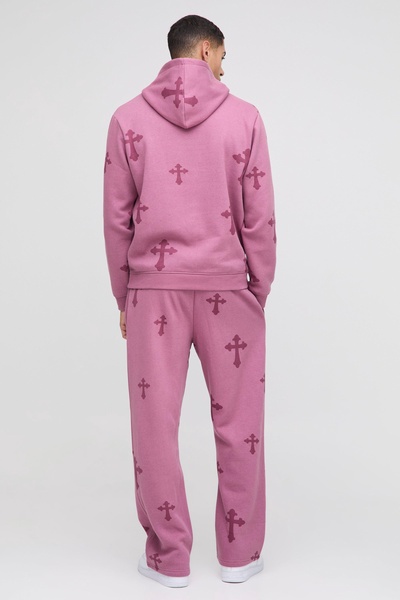 Regular Cross Print Hooded Tracksuit