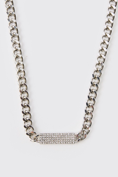 Silver Iced Tab Necklace