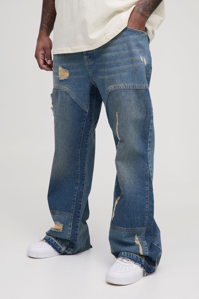 Plus Slim Rigid Flared Distressed Carpenter Jeans