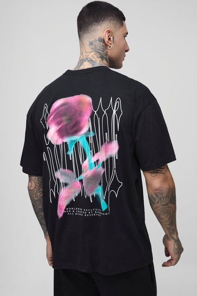 Tall Oversized Gothic Rose Print T-Shirt