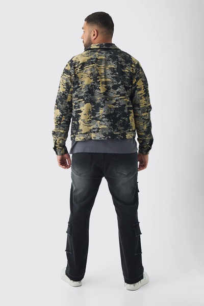 Plus Denim Fabric Interest Harrington Jacket