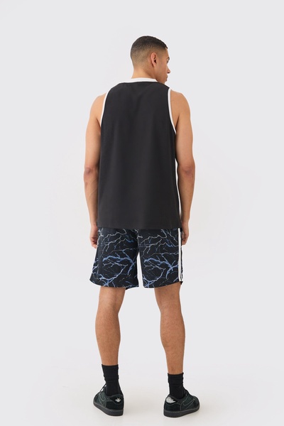 Oversized Death Row License Mesh Undershirt And Short Set