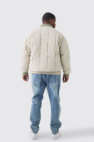 Plus Boxy Quilted Bomber Jacket In Stone