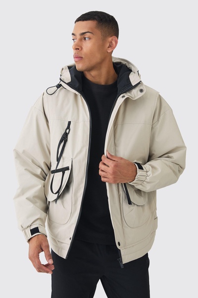 Hooded Utility Tech Parka In Stone
