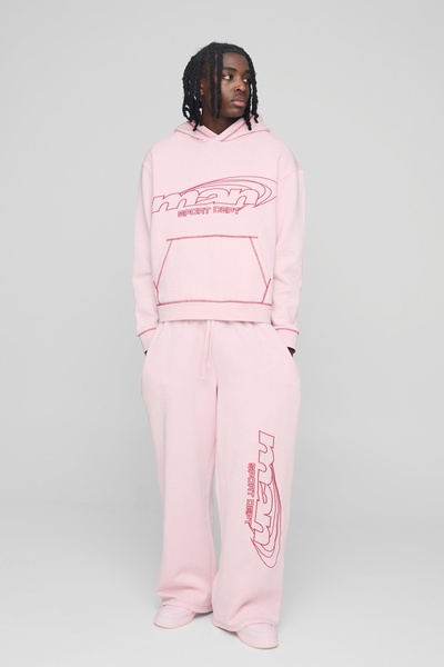 Oversized Man Contrast Embroidery Hooded Tracksuit
